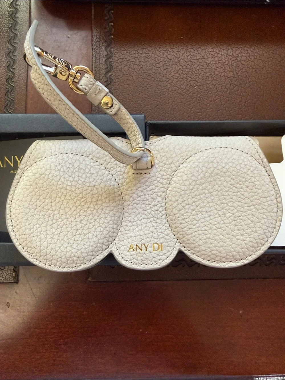 Cream Eye-Motif Leather Glasses Case with Blue Eyes ANY DI Munich